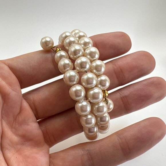 VTG Faux Pearl Triple Bypass Flexible Wrap Bracelet Pearl Tassel Ends - Picture 5 of 8
